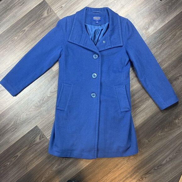 Pendleton Coat Womens 6 Petite Blue Wool Blend Lined Longline Button Up - Picture 1 of 9